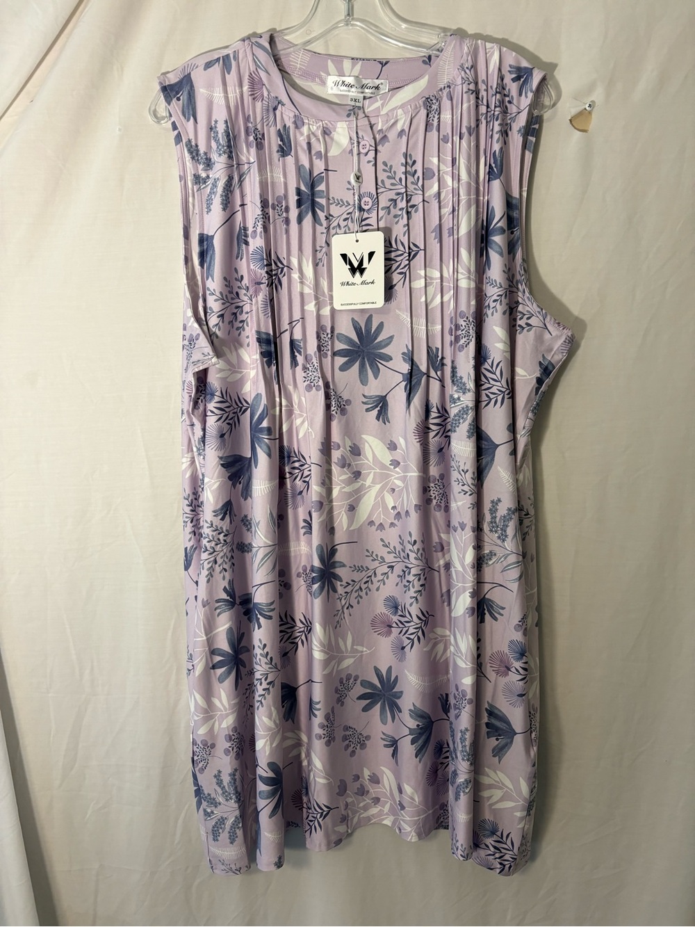 White Mark Lavender and Navy Floral Sleeveless Dress